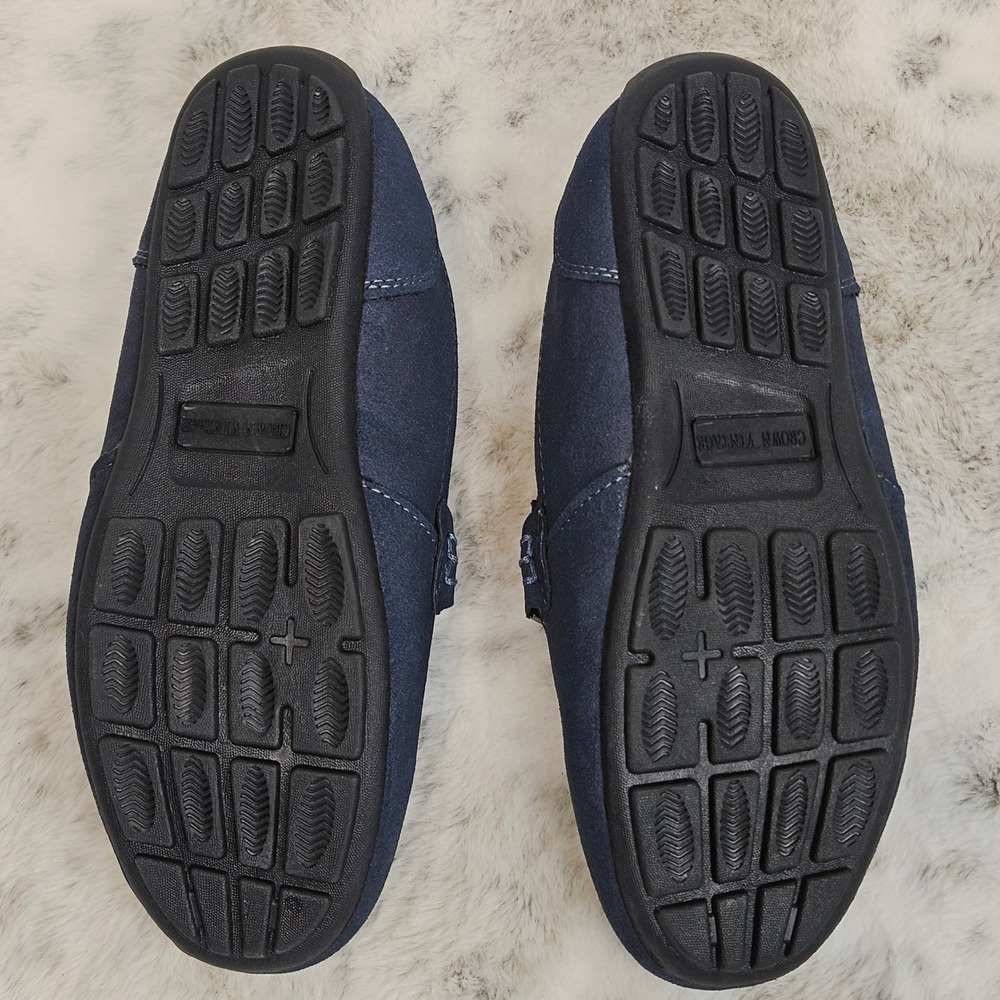 Crown Vintage Blue Leo Perforated Faux Suede Loafers 3 Boys Preppy Academia - Picture 7 of 8